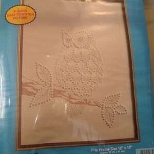 Vintage New Still Sealed Candlewick, Owl Embroidery Kit on Branch 1983